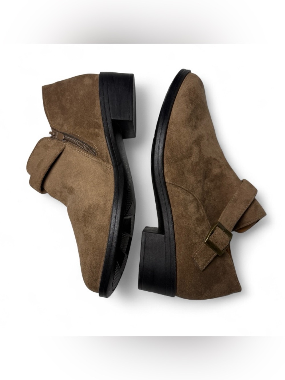 New Faux Suede Low Block Heel Ankle Booties Size 10 EU 41
